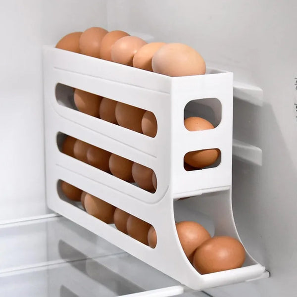 4 Tier Fridge Egg Storage Holder Auto Rolling Kitchen Organizer